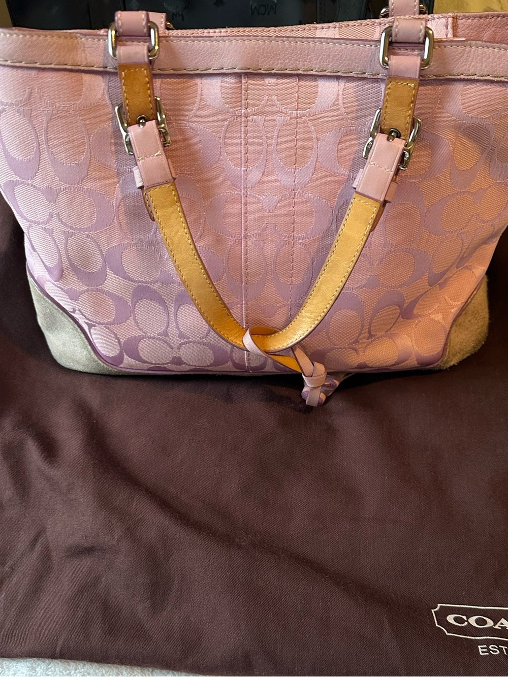 Coach Pink Signature Jacquard Tote with Floral Scarf Accent - Picture 7 of 15